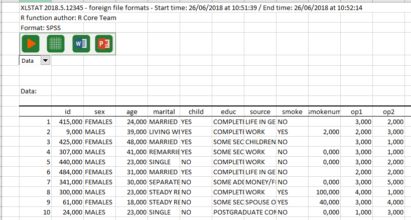XLSTAT output after importing an SPSS data file XLSTAT output after importing an SPSS data file