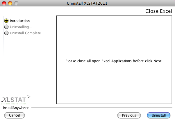 Uninstall XLSTAT on Mac OS X - Uninstall validation