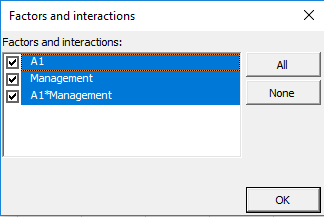 XLSTAT-R adonis, Factors &amp; Interactions dialog box