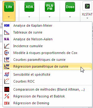 Weibull model menu Weibull model menu