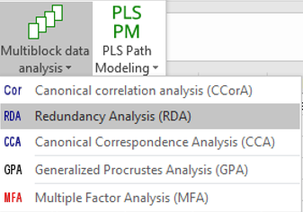 XLSTAT Multiblock data analysis menu, RDA