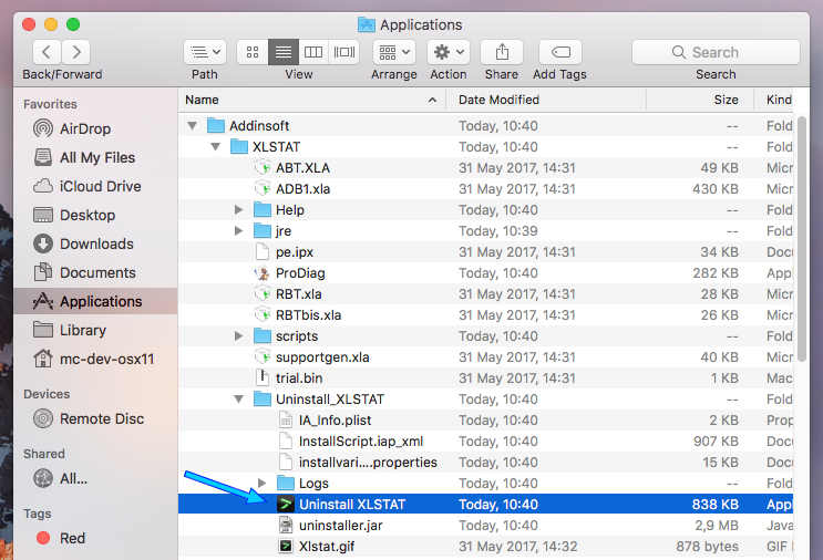 Uninstalling old XLSTAT for Mac