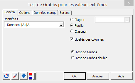Grubbs Test XLSTAT general tab FR