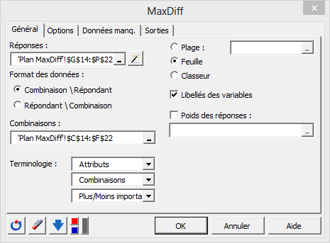 XLSTAT MaxDiff onglet général