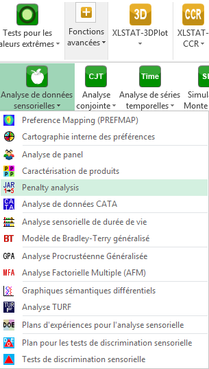 XLSTAT menu sensoriel penalty analysis