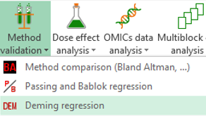 XLSTAT method validation menu