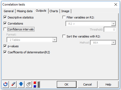 XLSTAT dialog box for setting up a Spearman correlation test XLSTAT dialog box for setting up a Spearman correlation test