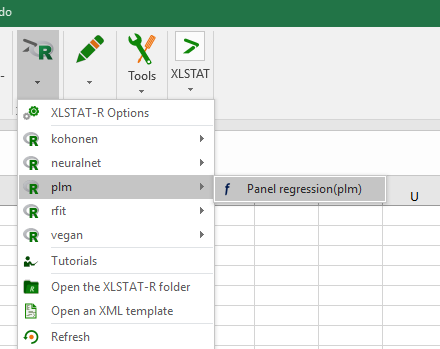 XLSTAT-R menu, Panel Regression