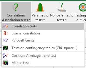 XLSTAT Command for Correlation test