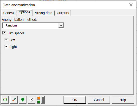 Data anonymization dialog box