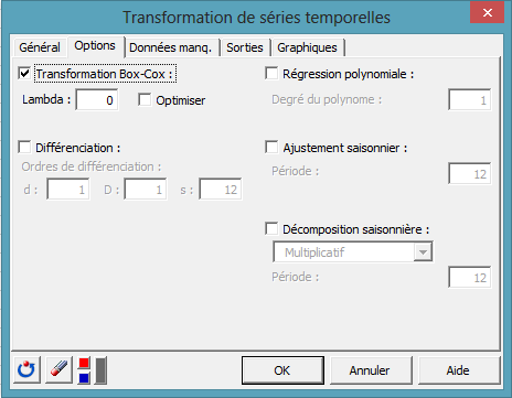 time series transformation dialog box