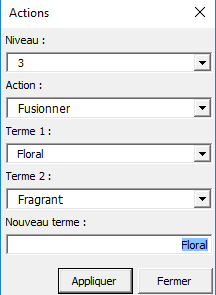 XLSTAT Roue Sensorielle boîte de dialogue Actions