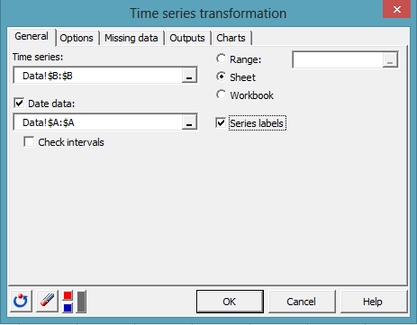 time series transformation dialog box