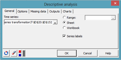 time series desc dialog box