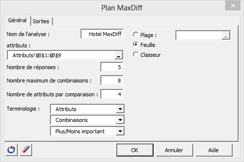 XLSTAT boîte Plan Maxdiff, onglet Général