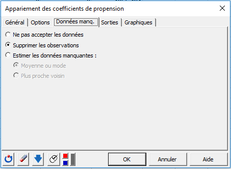 Appariement des coefficients de propension, XLSTAT, onglet Données Manquantes