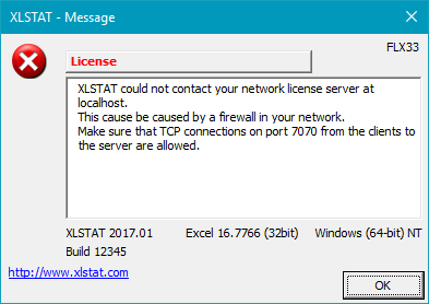 XLSTAT cannot communicate with the server error