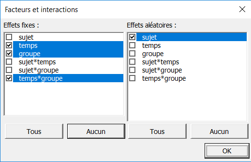 Facteurs et interactions dans modèles mixtes