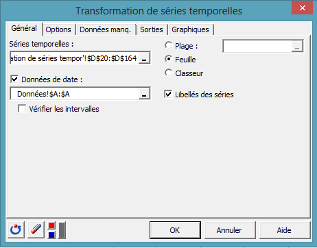 time series transform dialog box
