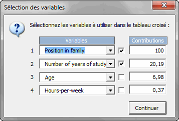 Boite de dialogue Pivot sÃ©lection
