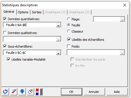 XLSTAT boîte de dialogue - Onglet Général