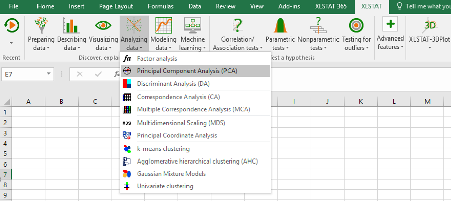 Set Up an Analysis in XLSTAT