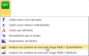 SPC analyse du systeme de mesures quantitatives : Menu SPC analyse du systeme de mesures quantitatives : Menu