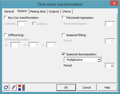 time series transformation dialog box