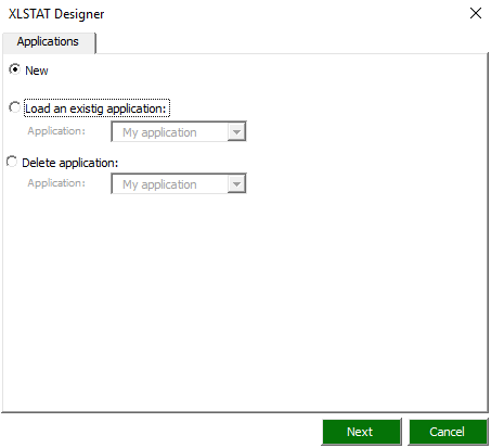 XLSTAT Designer dialog box Applications tab
