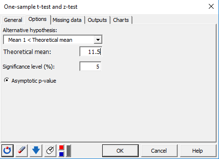 Setting up a one-sample t-test