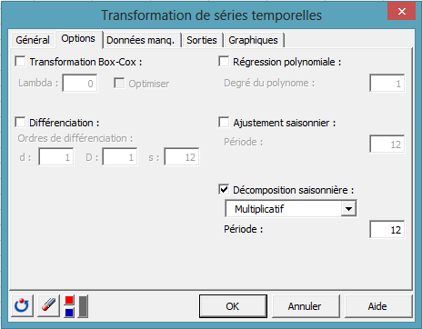 time series transformation dialog box