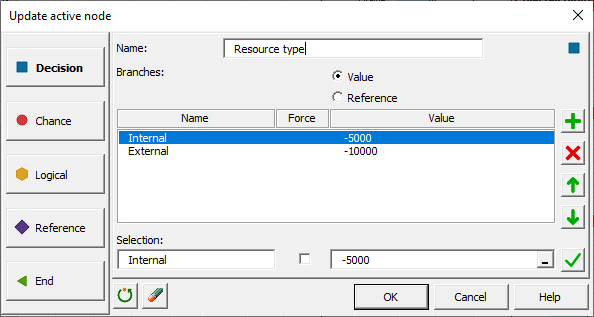 XLSTAT Decision Tree dialog box, decision node