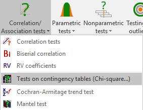 XLSTAT Menu for Correlation and Association tests