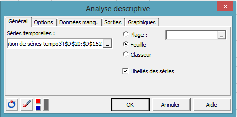 time series desc dialog box