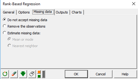 XLSTAT-R Rank-Based Regression Missing Data tab
