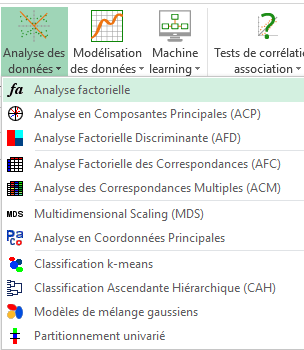 XLSTAT commande pour l'Analyse Factorielle
