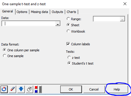One-sample t-test dialog box