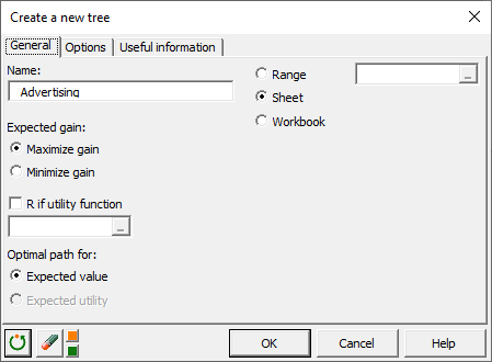 XLSTAT Decision Tree dialog box, general tab