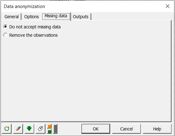 Data anonymization dialog box