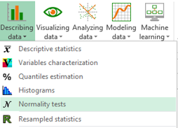 XLSTAT function for normality tests