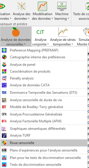 XLSTAT Menu analyse de données sensorielles, roue sensorielle