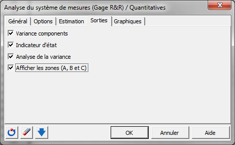 SPC analyse du systeme de mesures quantitatives : Boîte de dialogue - Sorties SPC analyse du systeme de mesures quantitatives : Boîte de dialogue - Sorties