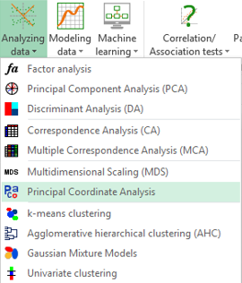 XLSTAT analyzing data menu principal coordinate analysis