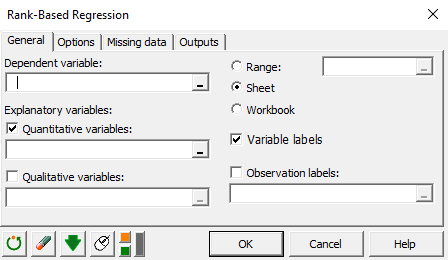 XLSTAT-R Rank-Based Regression Completed General Tab