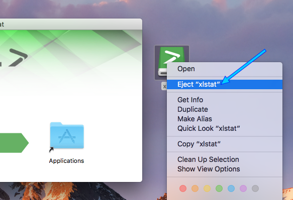 Ejecting the XLSTAT installation drive.