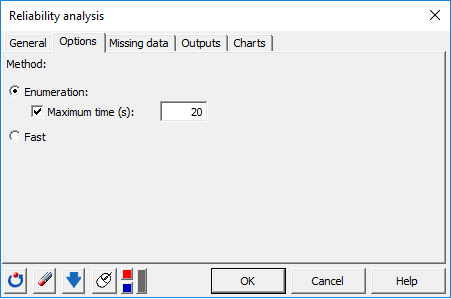 XLSTAT Reliability analysis, Options tab