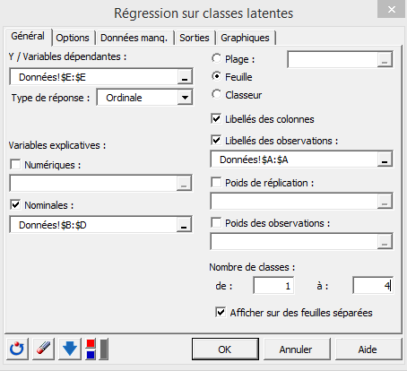 lg regression dialog box filled