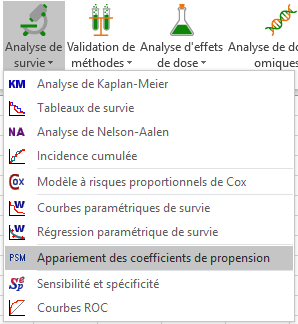 XLSTAT Menu Analyse de survie, Appariement des Coefficients de Propension