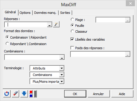 XLSTAT Boîte Analyse MaxDiff onglet général