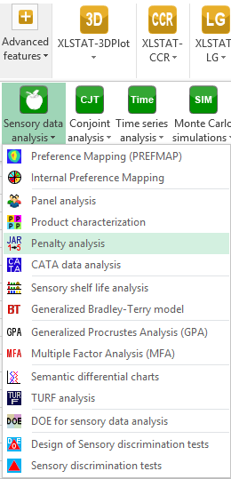XLSTAT Sensory menu, Penalty analysis